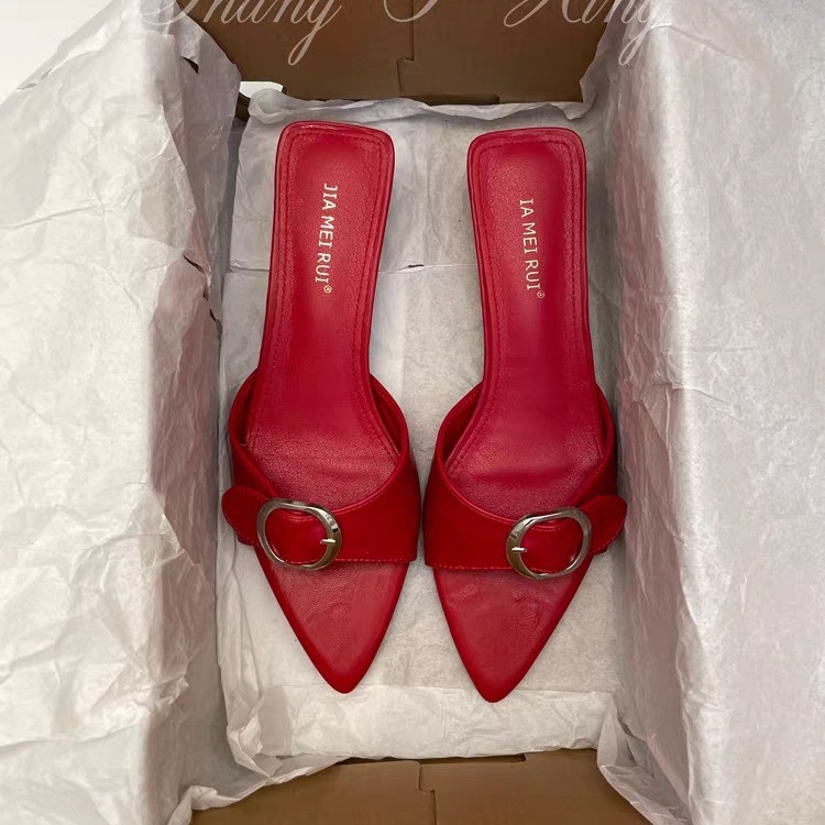 Women Sexy Stiletto Pointed Fish Mouth One-Strap Slides, 2026 Summer Belt Buckle Fashion Outdoor Sandals