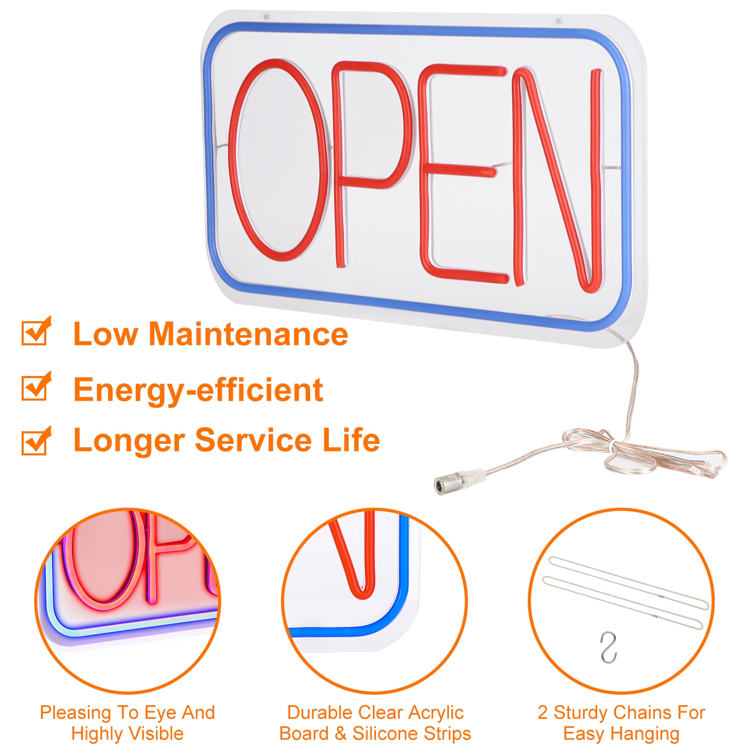 1Pc LED Open Sign 16.5x9.1in Business Neon Open Sign Advertisement Board With 11 Levels Adjustable Brightness