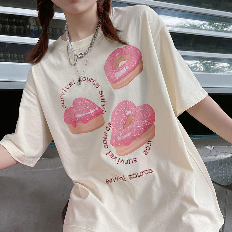 Title 5, Cartoon Love Donuts Loose Short Sleeve