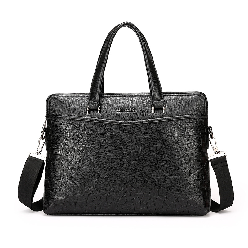 Leather Men's Business Portable Document Computer Shoulder Messenger Bag Black - Shop at LoveMi