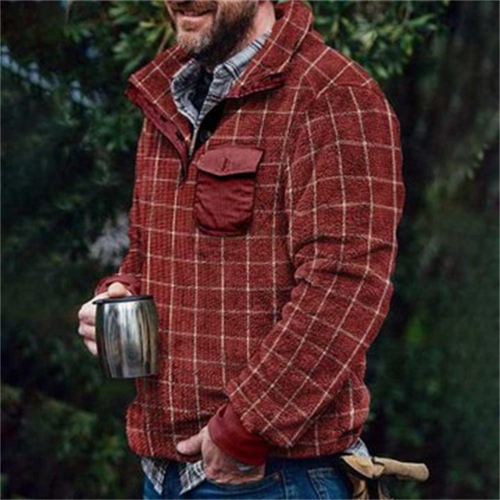 Autumn And Winter Casual Button Pocket Flannel Plush Men's Sweater