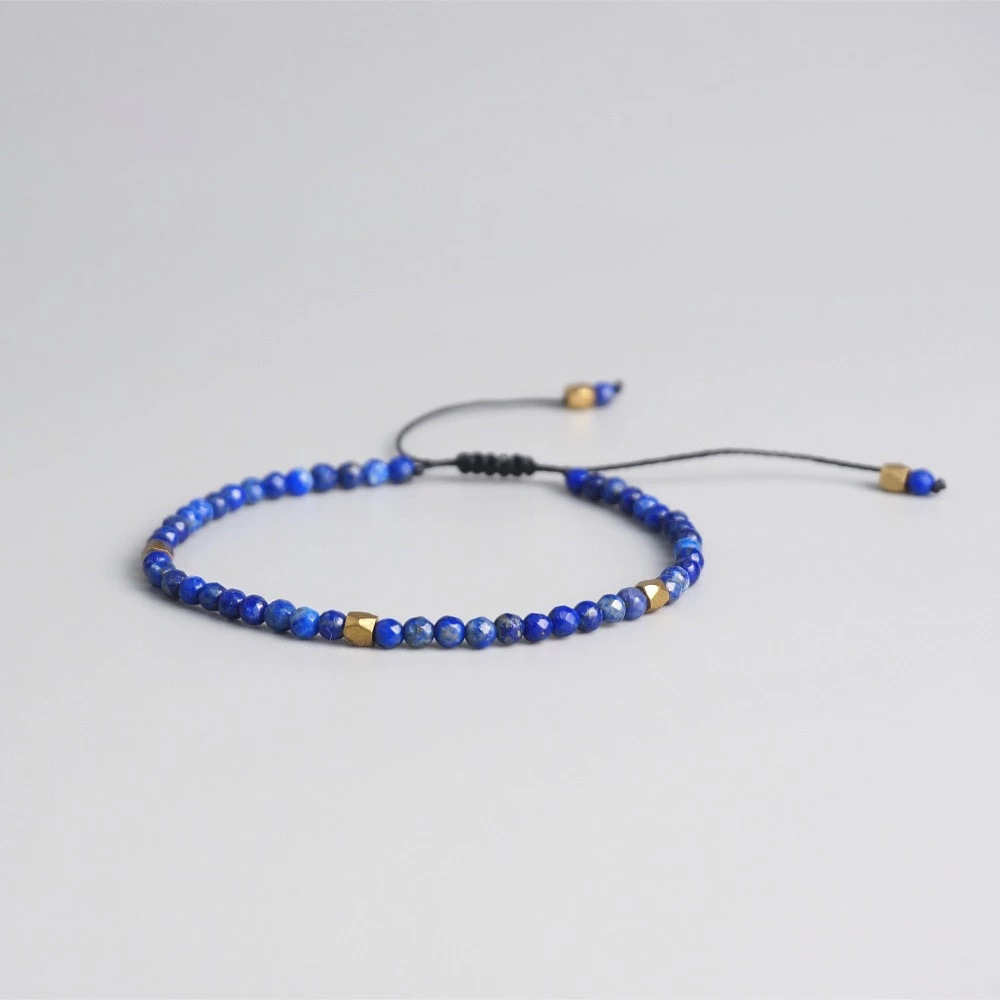 Fashionable And Simple 3MM Faceted Lapis Lazuli Bracelet Gold