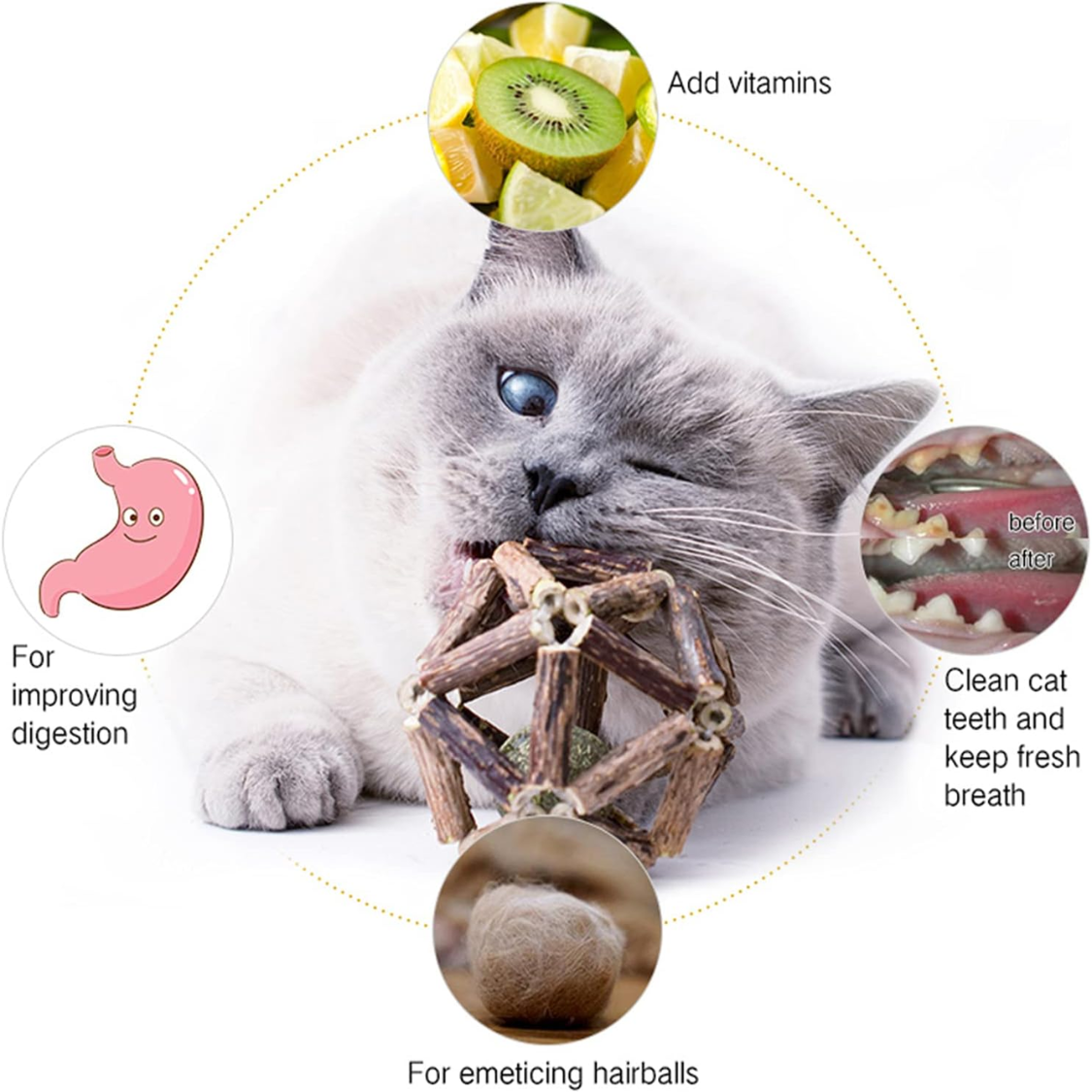 Bâton matatabi chat avec balle cataire et grelot, jouet à mâcher