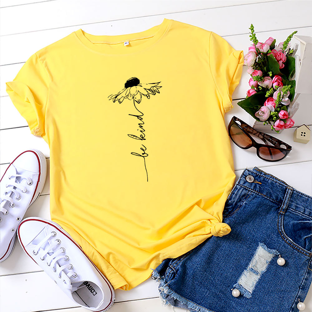 European And American Summer Women's Sunflower Printed Cotton Short-sleeved T-shirt