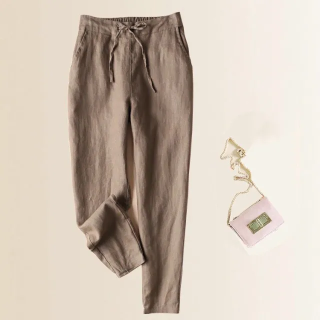 Women's Cotton And Linen Harem Pants Khaki - Shop at LoveMi