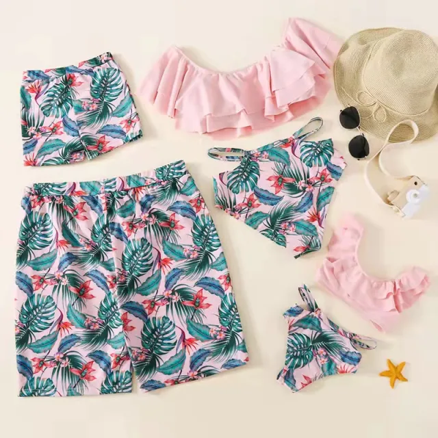 Parent child Swimsuit European And American Family Bikini Lotus Leaf Men - Shop at LoveMi