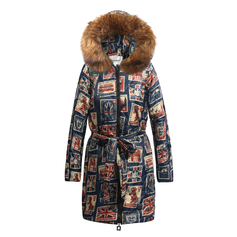 Long Plus Size Printing Retro Hooded Padded Jacket Cy2104Yl 3Xl - Shop at LoveMi