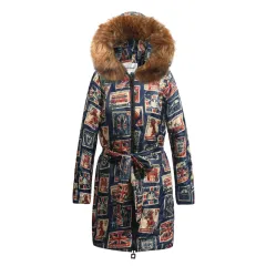 Long Plus Size Printing Retro Hooded Padded Jacket - Cy2104Yl-3Xl - View 1