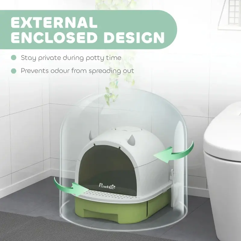 Covered Cat Litter Box With Lid, Scoop, Deodorizing Bags For Odor Control, Privacy, Easy To Clean, Green