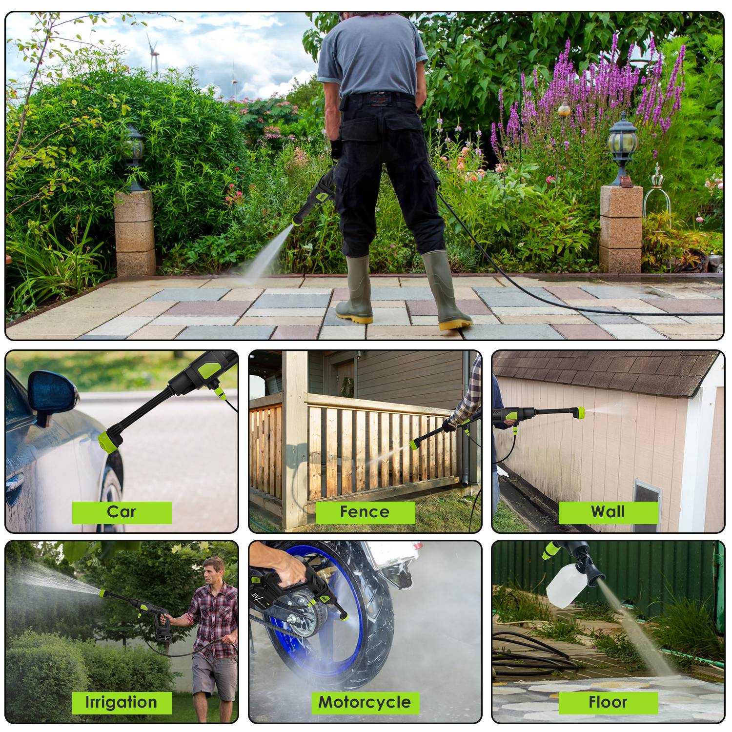 1Set Cordless Pressure Washer For Garden Portable Electric Power Washer High Pressure Water Sprayer 435PSI Car Washer Cleaner With 6 In 1 Nozzle Foam Bottle Filter 15000mAh 21V Battery And Charger — foto 10