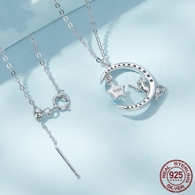 Original Platinum Plated Cat Moon Necklace For Women
