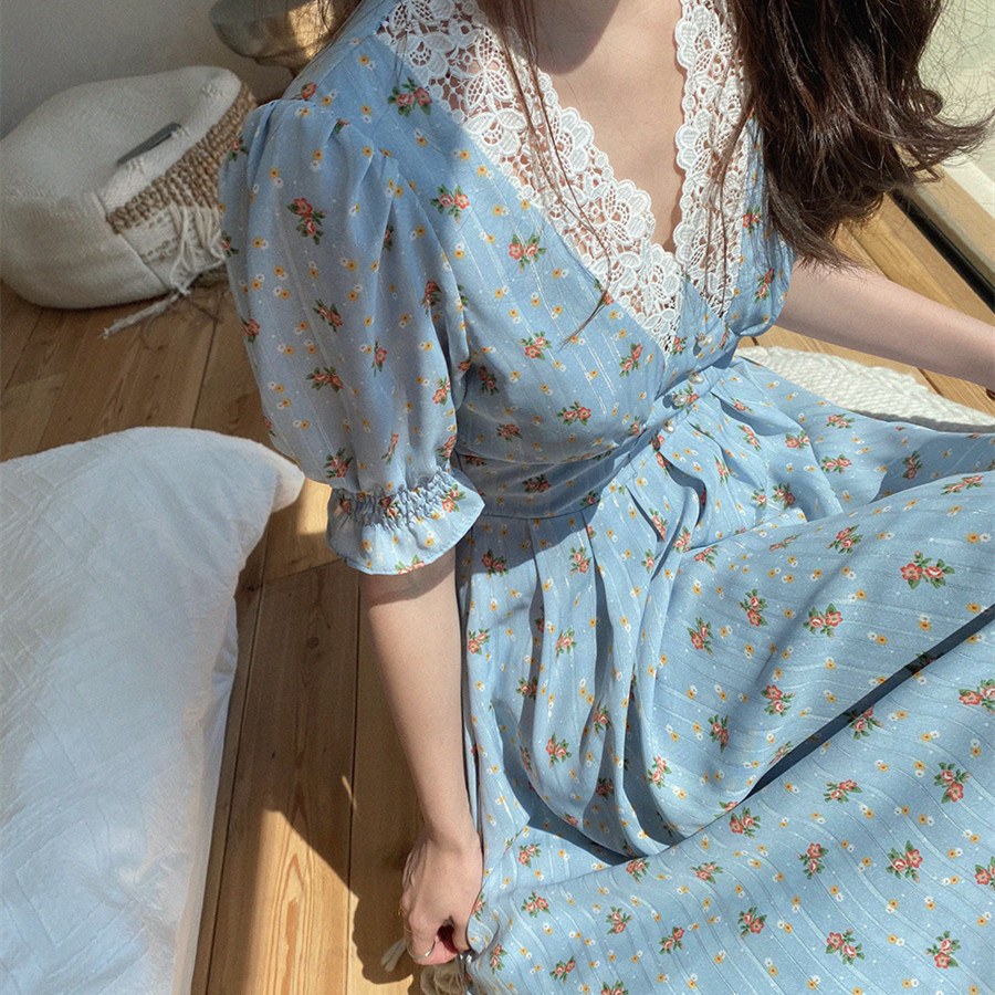 Floral Puff-Sleeve Long Dress, picture 3 of 7