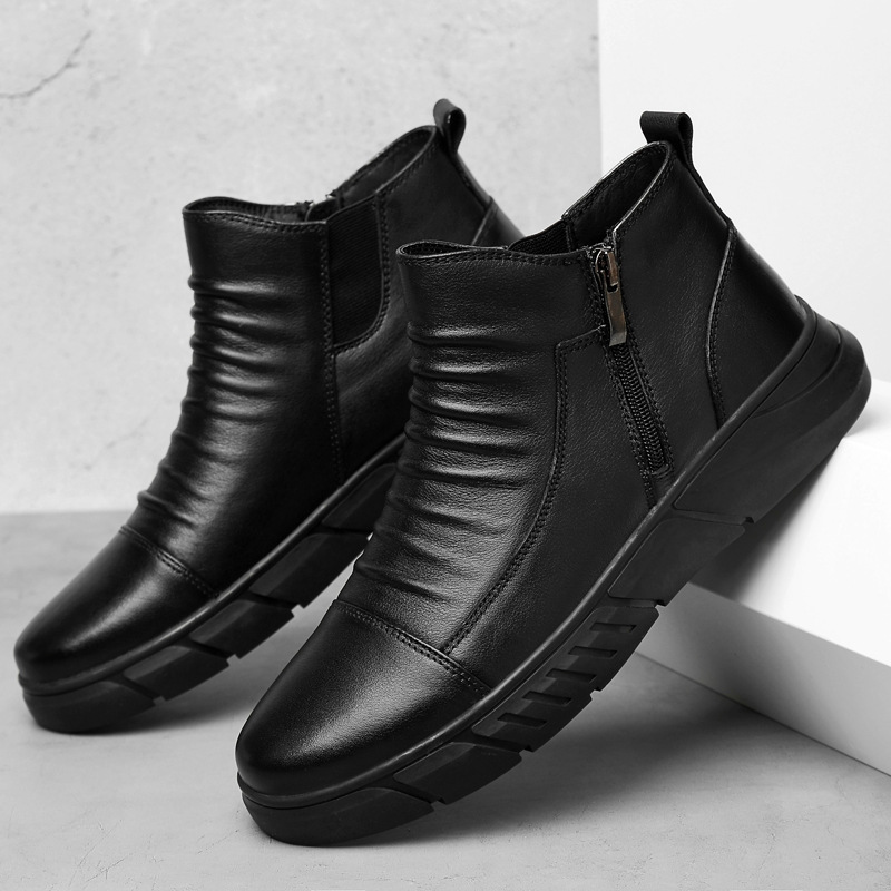 Title 5, Leather and velvet zipper high-top warm boots