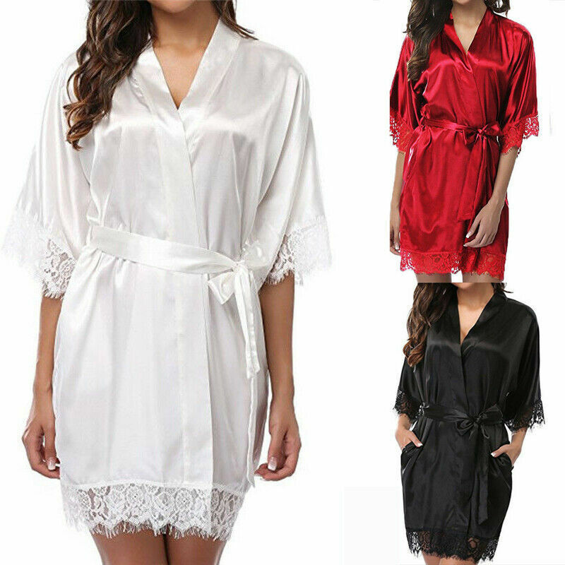UK Satin Robe Wedding Bride Bridesmaid Kimono Dressing Gown Sleepwear Bathrobe — image 5