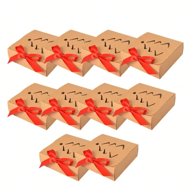 Christmas Gift Box With Lids Kraft Paper Gift Box With Ribbon Christmas Tree Present Treat Boxes For Holiday Party Favor Supplies 10Pcs - Shop at LoveMi