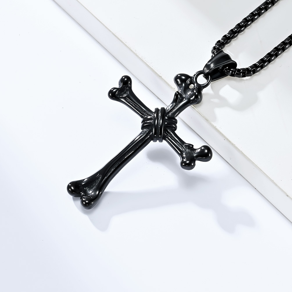 Titanium Steel Bone Cross Necklace Niche Personality