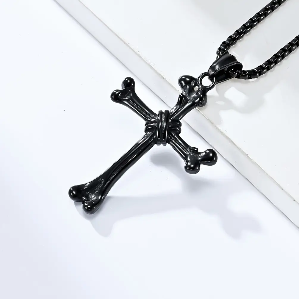 Titanium Steel Bone Cross Necklace Niche Personality