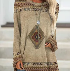 Long T-shirt Dress Retro Ethnic Style - Color1-M - View 1