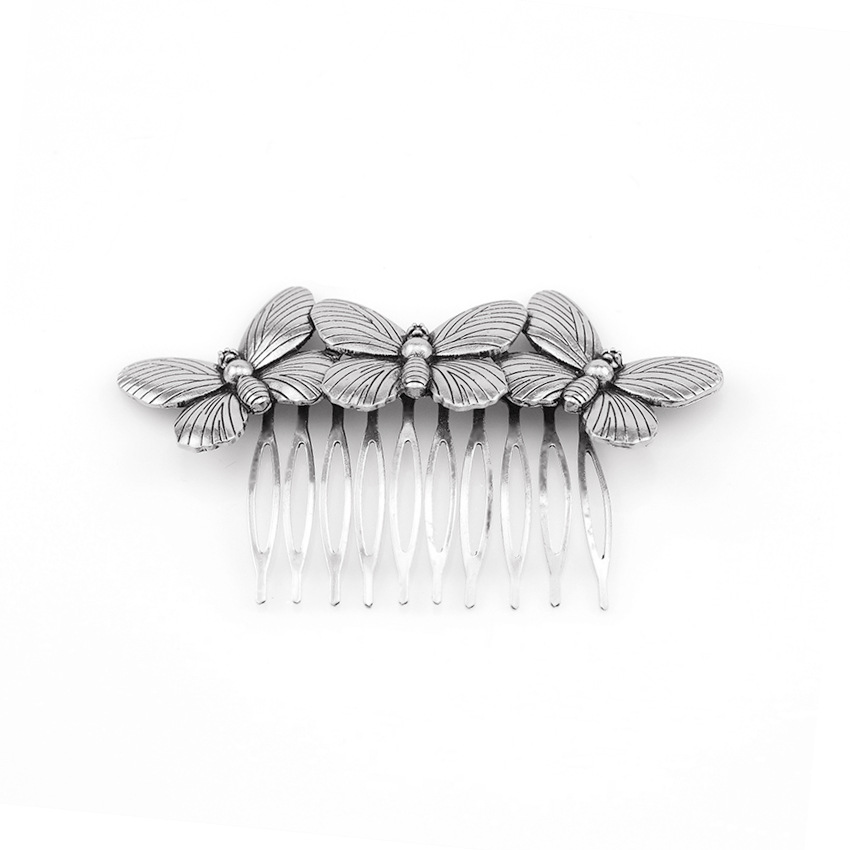 Fashionable Forest Retro Three Butterfly Hair Comb Insert Antique Silver - Shop at LoveMi