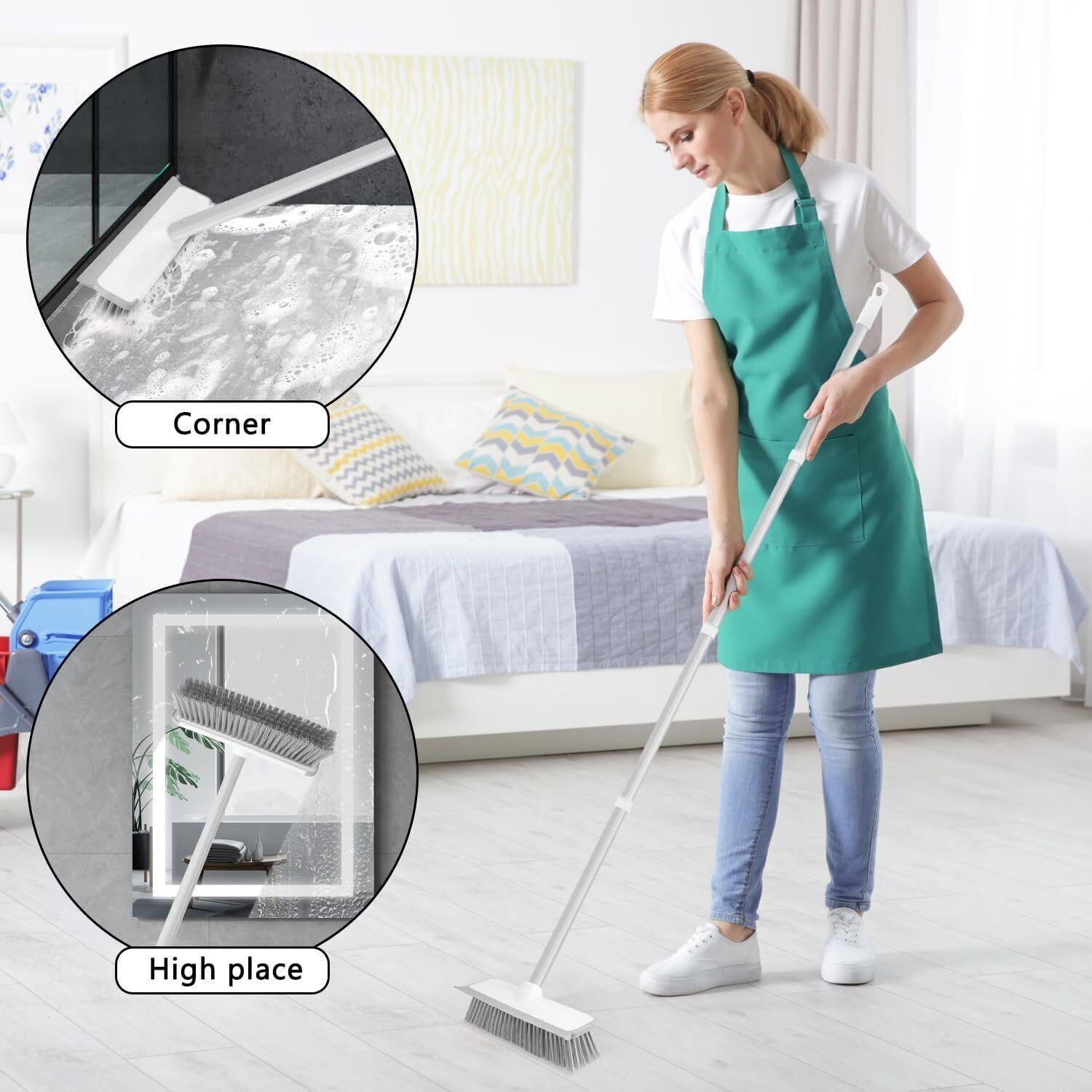 Adjustable Angled 2 In 1 Floor Brush Squeegee For Household Wall Corner Patio — image 7