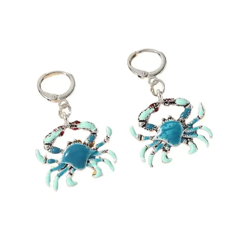 Women Earrings Elegant Crab Shape Earrings Glossy Metal Dangle Earring Crab Shape Drop Earring Party Hook Earrings Jewelry - One Pair