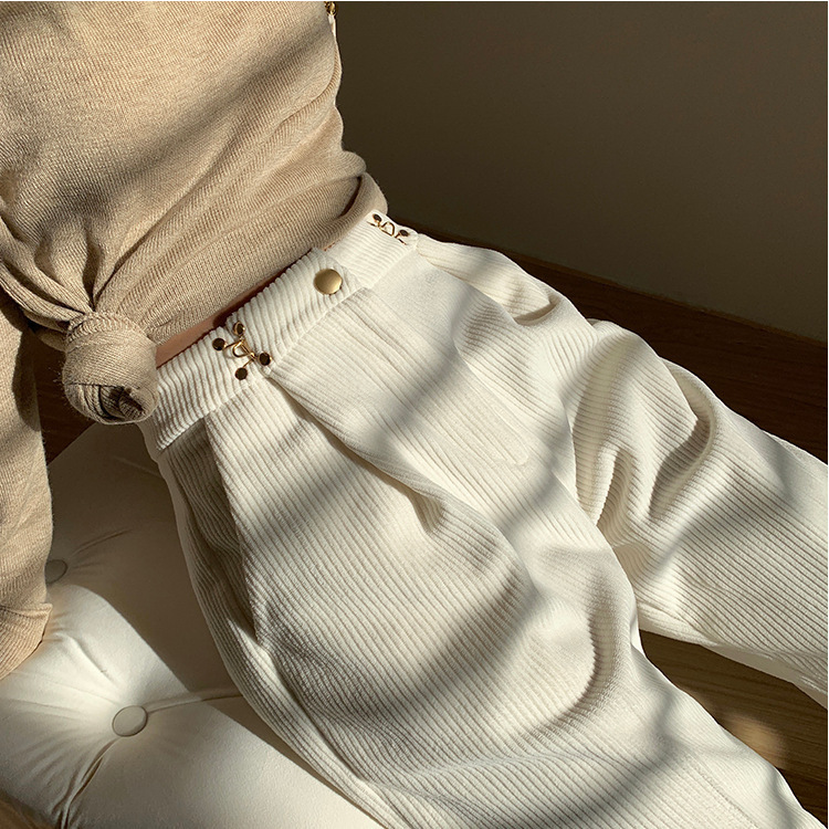 Women's High Waist Loose White Velvet Wide-leg Pants