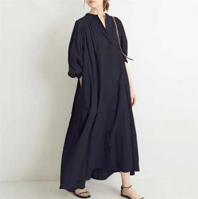 Standing Neck Large Swing Loose Fitting Women's Dress Navy - Shop at LoveMi