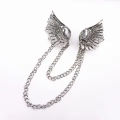 Female Punk Wing Jewel Vintage Collar Clip - Ancient Gold White Gemstone - View 1