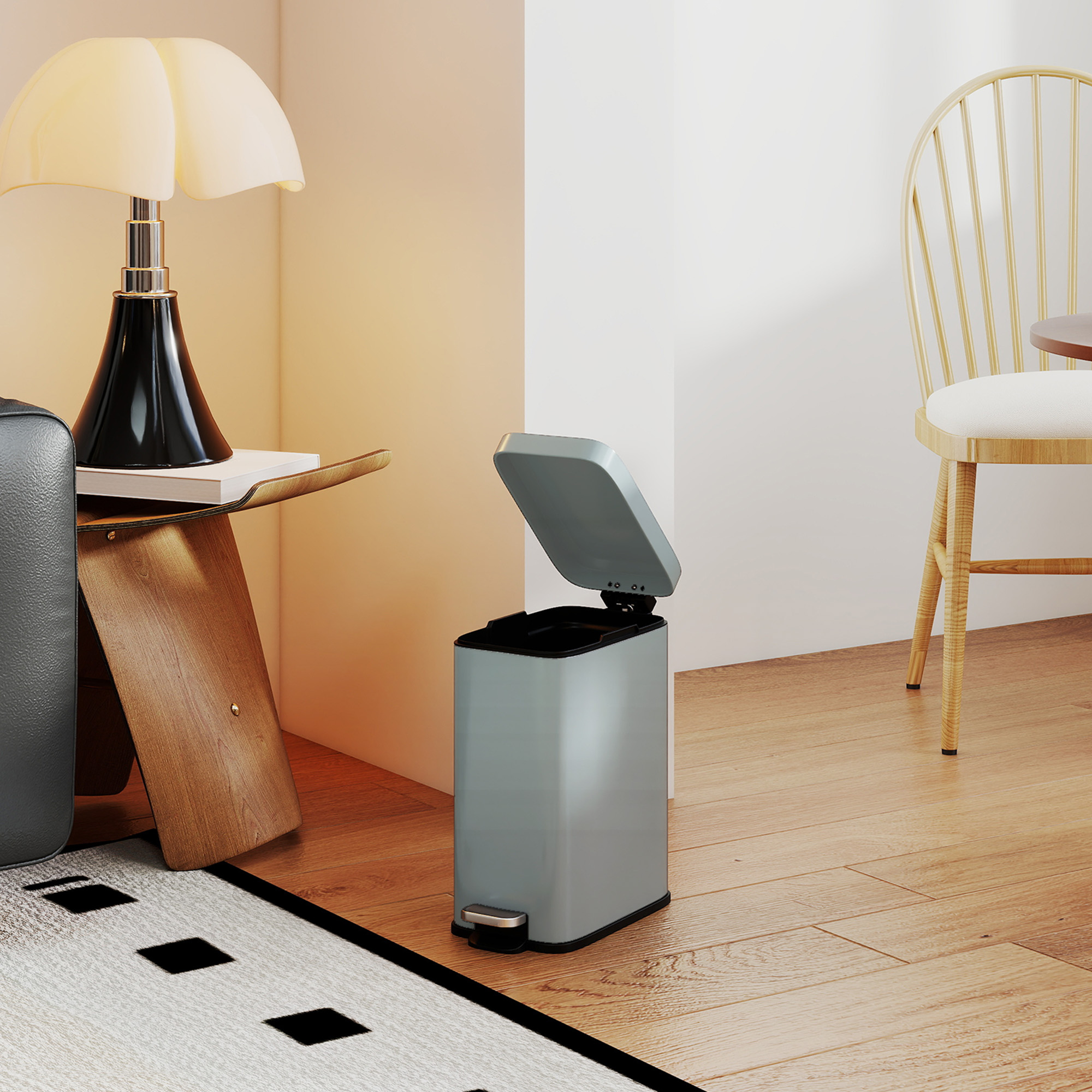 5-liter Rectangular Compact Garbage Bin, Steel Body, Detachable Silent — image 8