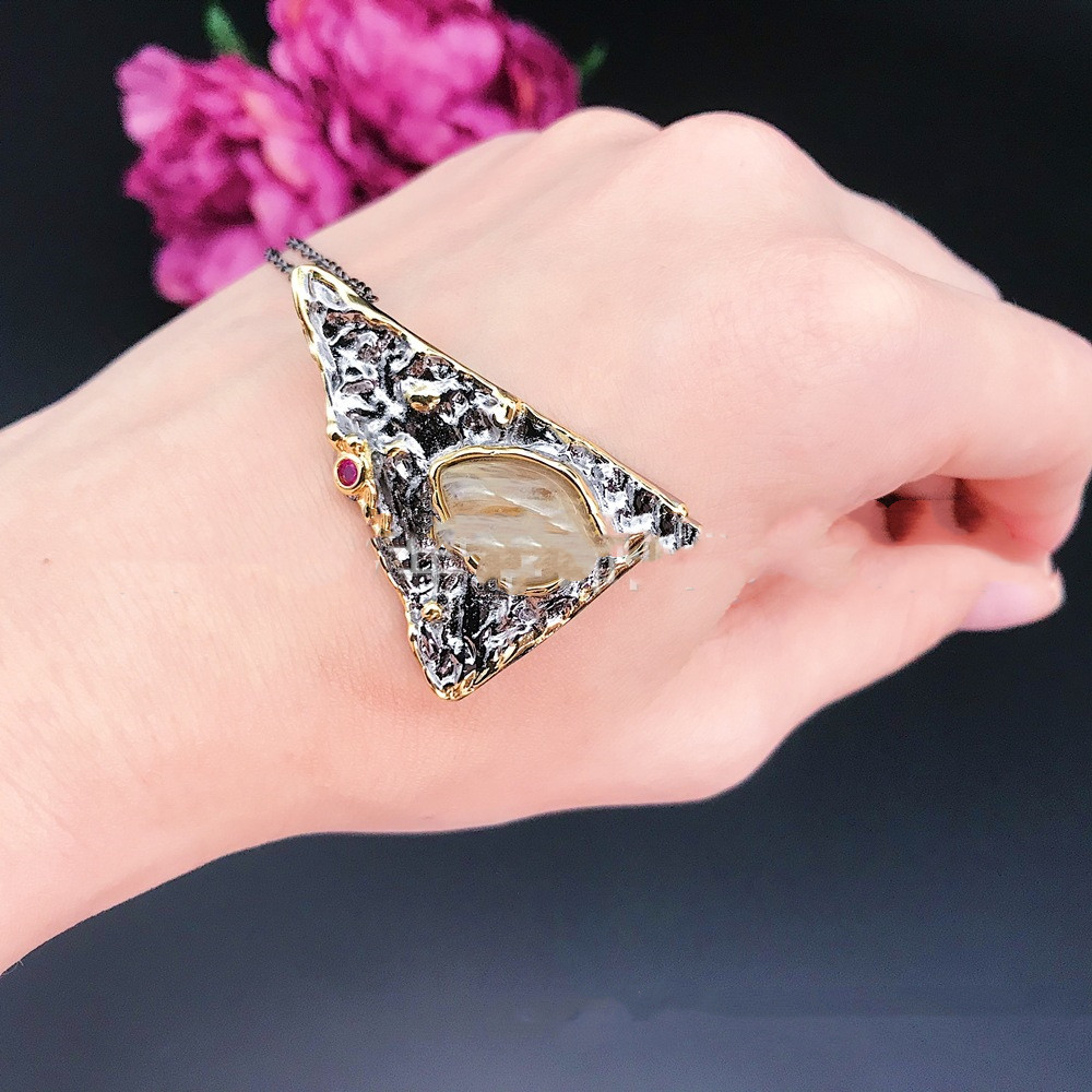 Ladies Triangle Long Necklace With Black Gold Electroplating