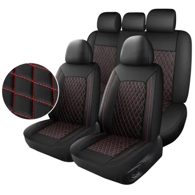 5-Seat Car Seat Cover, Single-Stitch Diamond Pattern, Quilted And Embroidered, Synthetic Leather, PVC Leather, Exported To Europe And America