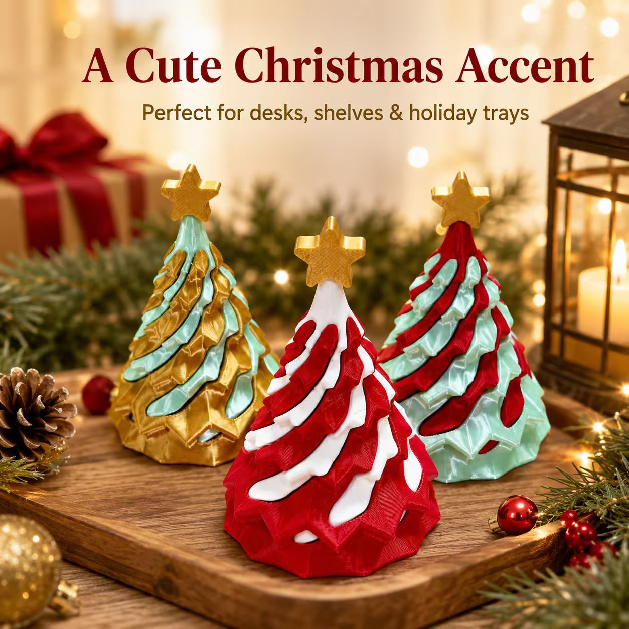 3D Printed Christmas Tree Tabletop Decor, Cute Holiday Tree Ornament, Christmas Desktop Decoration For Home, Office, Shelf