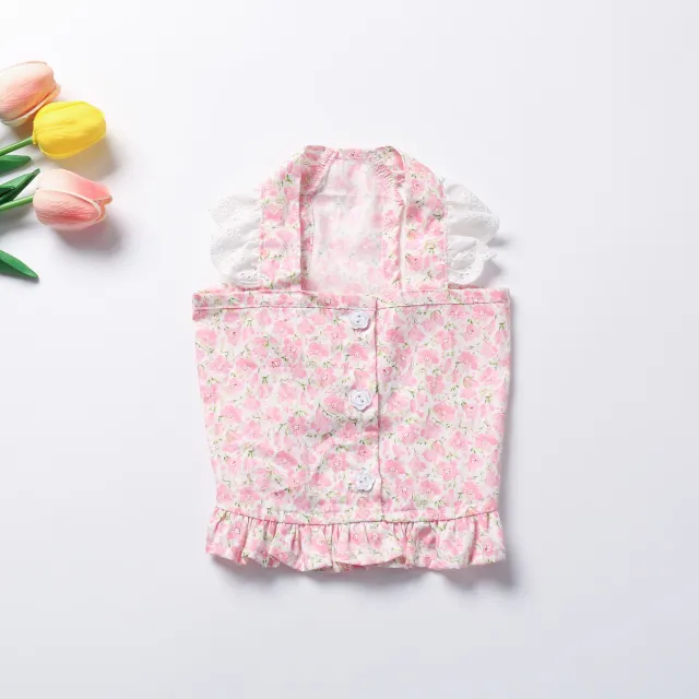 INS Wind Korean Spring And Summer And Yellow Flowers Bichon Teddy Dog Skirt Pink - Shop at LoveMi