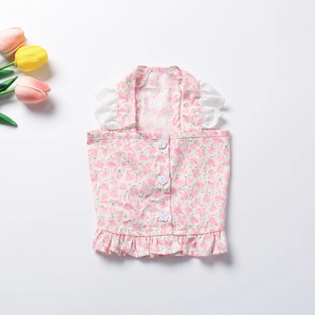 INS Wind Korean Spring And Summer And Yellow Flowers Bichon Teddy Dog Skirt - Pink