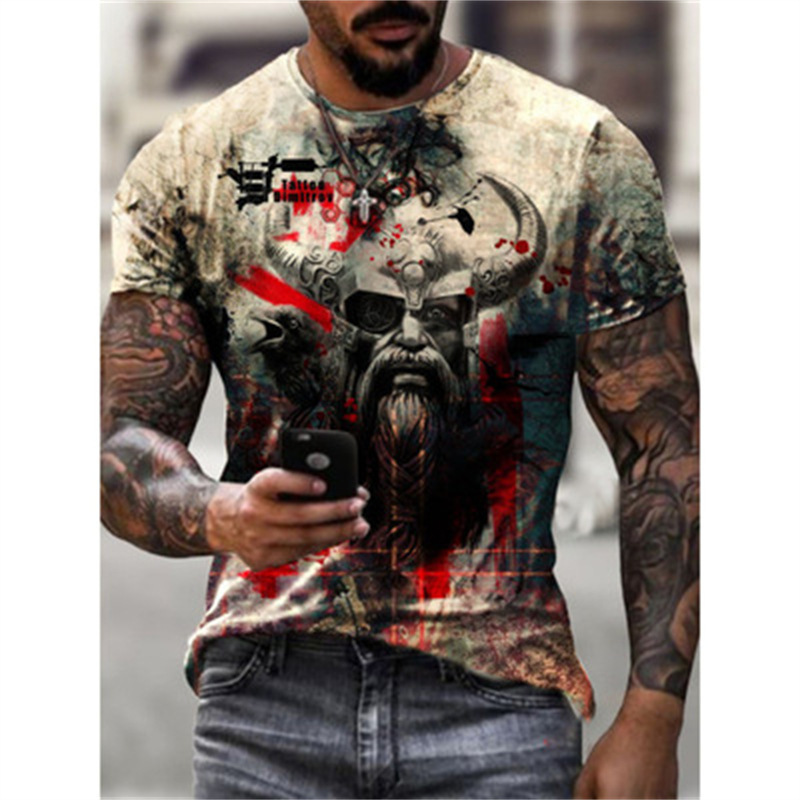 Title 4, T-shirt homme été imprimé 3D motif guerrier rét...