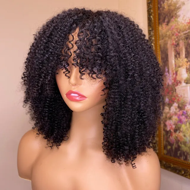 Kinky Curly Human Hair Wigs With Bangs 180Density - Shop at LoveMi