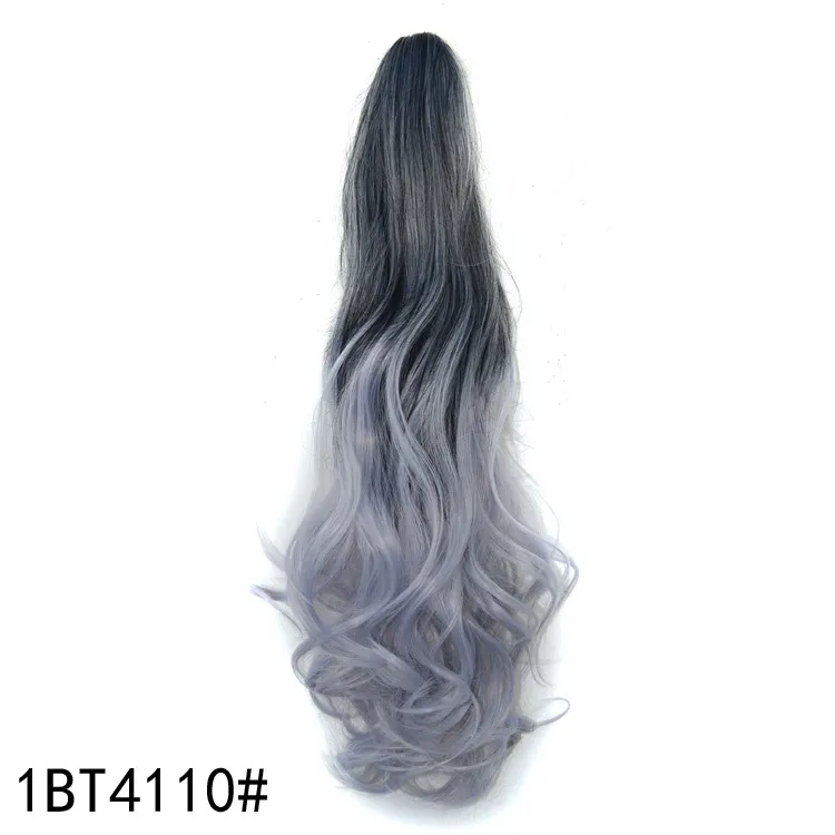 Colorful Gradient Color Clip Ponytail Wig - Black Light Granny Grey