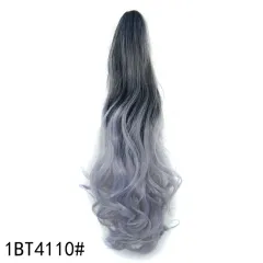 Colorful Gradient Color Clip Ponytail Wig - Black Light Granny Grey - View 1