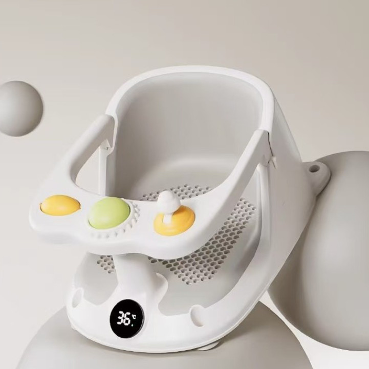 Baby Bath Seat Non-Slip Soft Toddler Bath Chair Suction Cups Temperature Display
