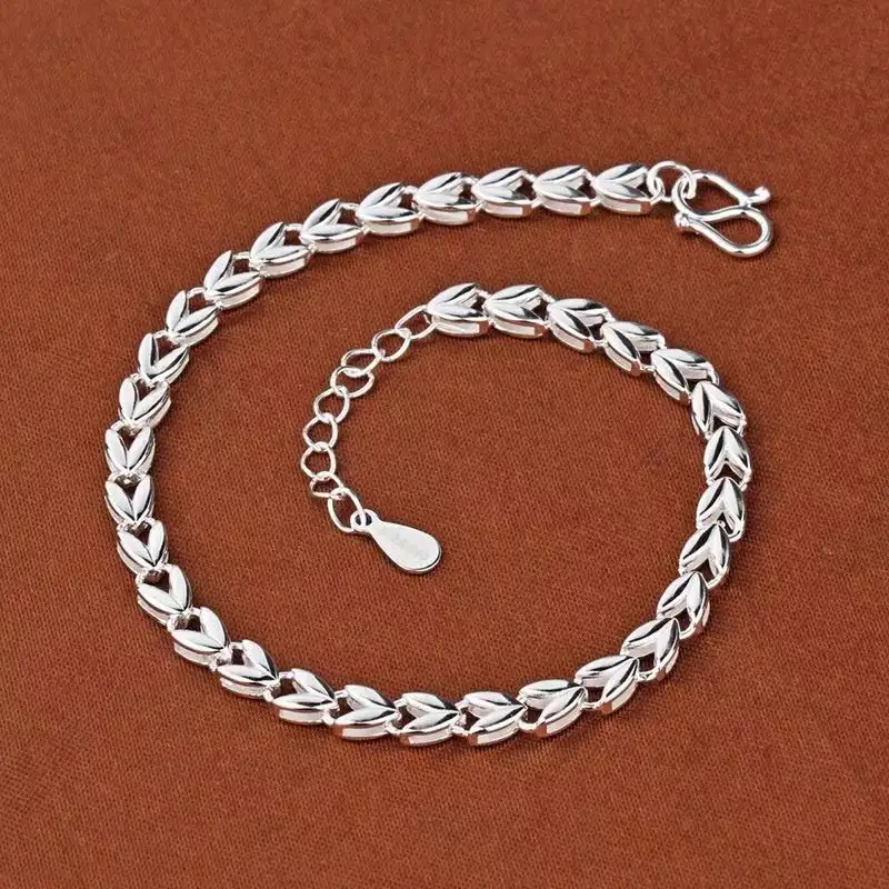 1pcs 999 Sterling Silver Wheat Pattern Bracelet, Luxury Delicate Style, For Everyday & Special Occasions