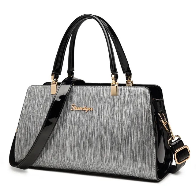 Trendy Mother Atmosphere Middle aged Messenger Handbag Simple One shoulder Leather Handbags Silver - Shop at LoveMi
