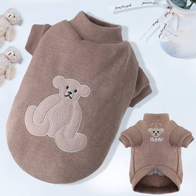 Warm Embroidered Bear Bottoming Shirt Pet Khaki - Shop at LoveMi