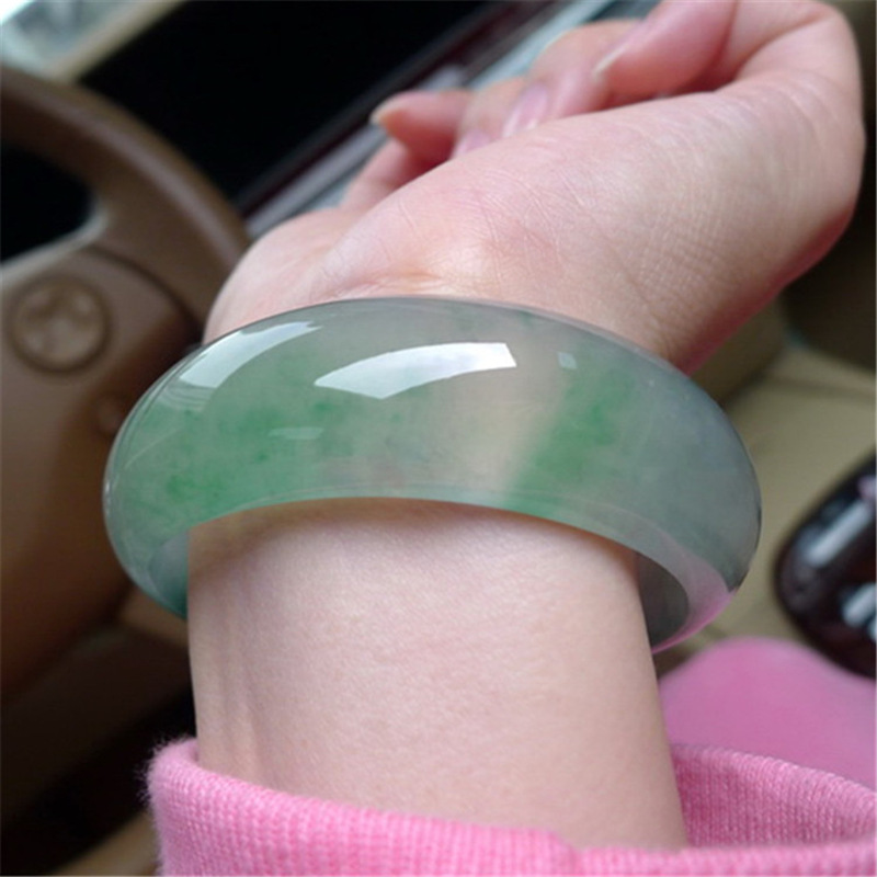 Natural Myanmar Ice-like Blue Flower Jade Bracelet