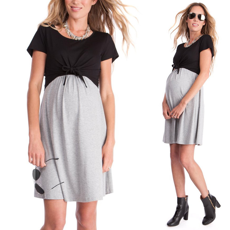 0498093b 769a 44df a745 b5353488145a - Short sleeve color block maternity dress