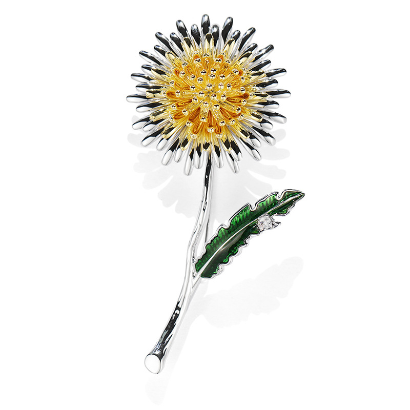 Copper Zircon Dandelion Brooch