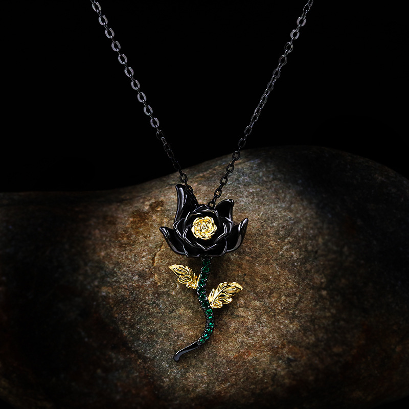 Colorful Natural Rose Pendant Vintage Tree Leaf Branch Separation Necklace