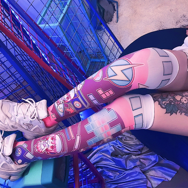 Japanese Soft Girl Video Game Theme Knee Socks