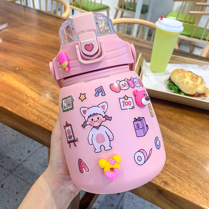 Net Red Pot-bellied Vacuum Flask Stainless Steel Cartoon Straw - Image 15