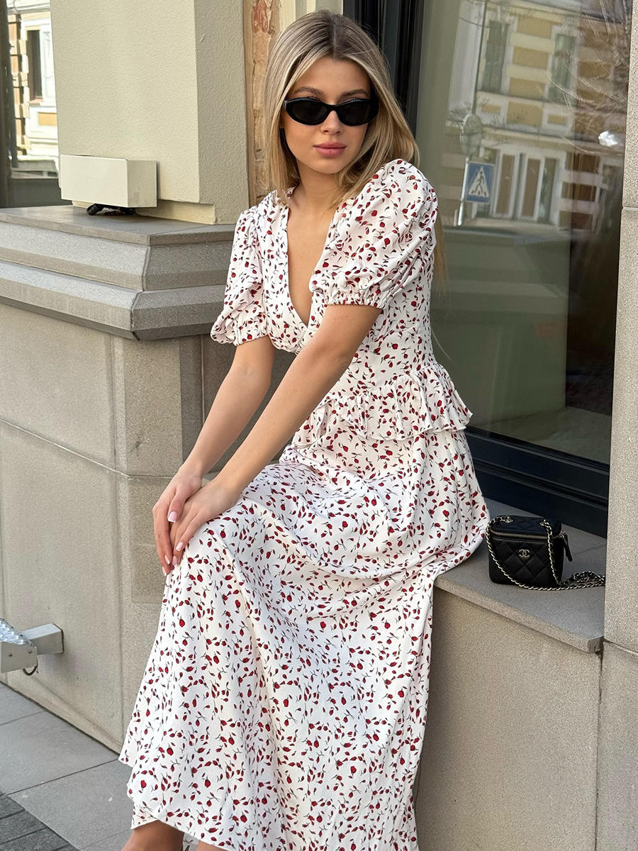 Printed Waist-cinching Puff Sleeve Dress - Image 14