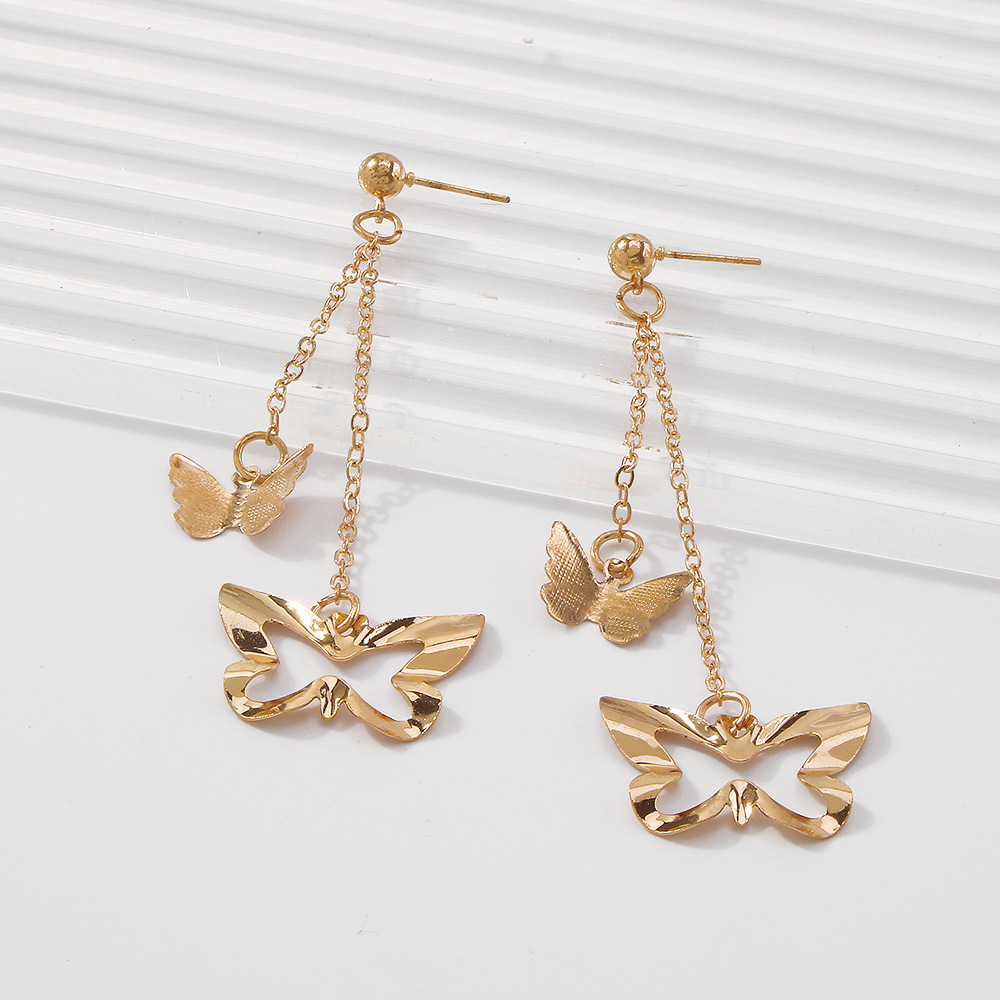 Multi-layer Earrings Butterfly Hollow Personality Long Earrings